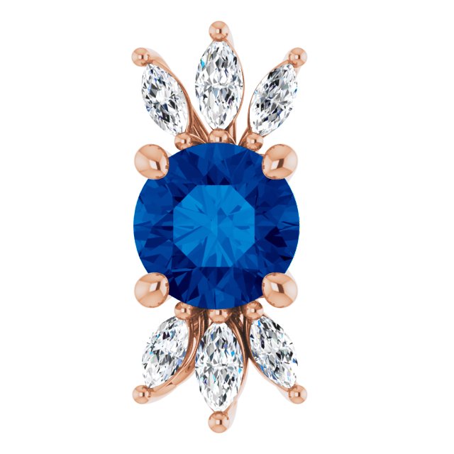 14K Gold Round Lab-Grown Blue Sapphire & Natural Diamond Accented Necklace or Pendant – 1/5 CTW - Rose Gold