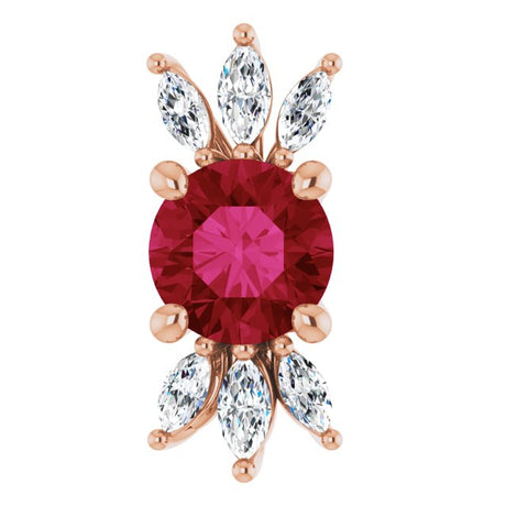 14K Gold Round Lab-Grown Ruby & Natural Diamond Accented Necklace or Pendant - Rose Gold
