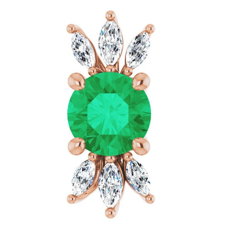14K Gold Round Natural Emerald & Natural Diamond Accented Necklace or Pendant - Rose Gold