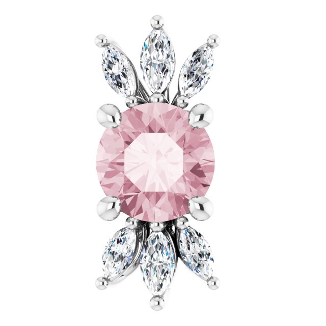 14K Gold Round Natural Pink Morganite & Natural Diamond Accented Necklace or Pendant - White Gold