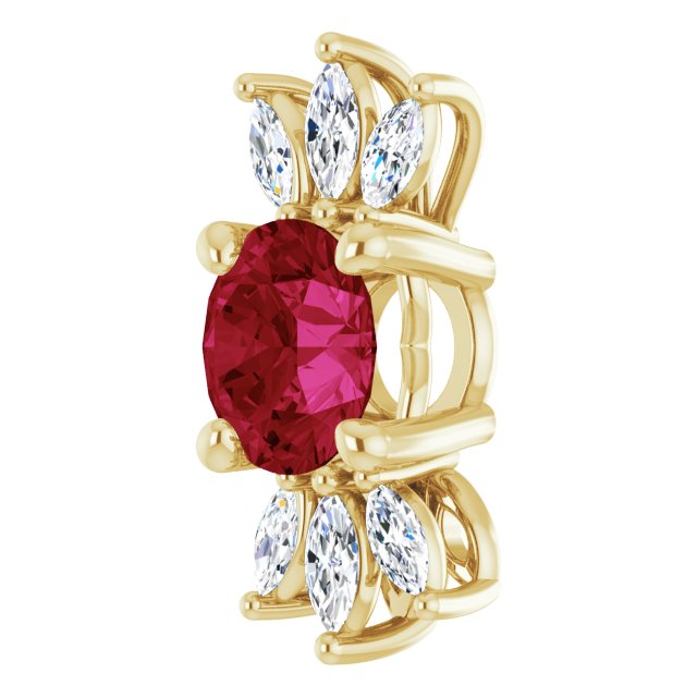 14K Gold Round Lab-Grown Ruby & Natural Diamond Accented Necklace or Pendant - Yellow Gold - view 2