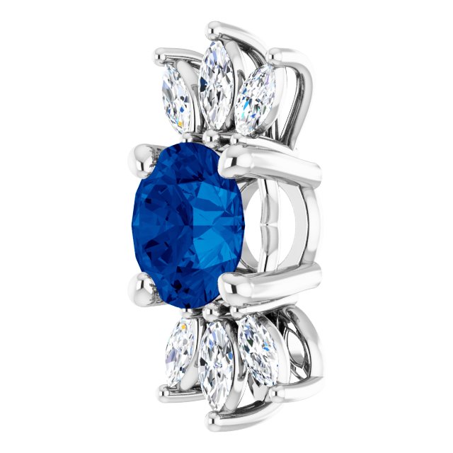 14K Gold Round Natural Blue Sapphire & Natural Diamond Accented Necklace or Pendant – 1/5 CTW - White Gold - view 2