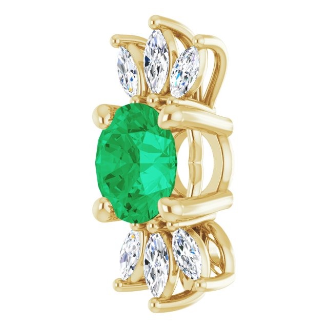 14K Gold Round Natural Emerald & Natural Diamond Accented Necklace or Pendant - Yellow Gold - view 2