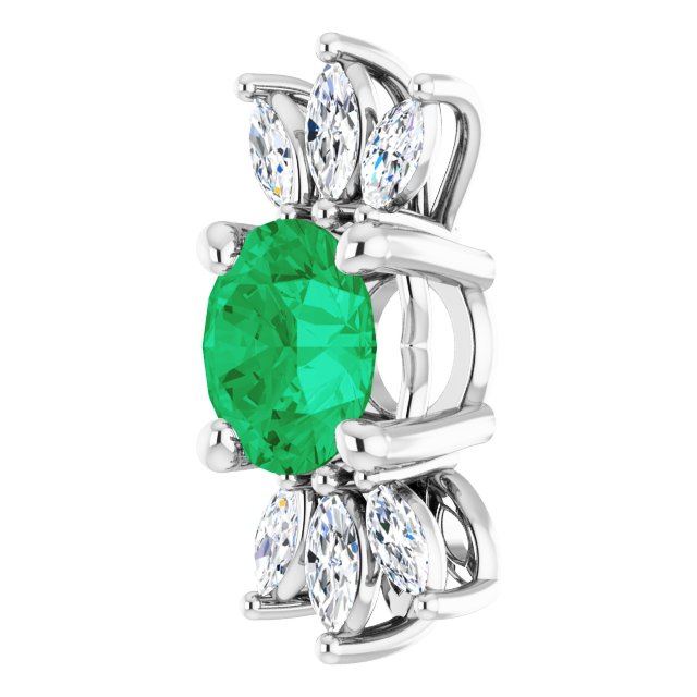 Platinum Round Lab-Grown Emerald & Natural Diamond Accented Necklace or Pendant - view 2