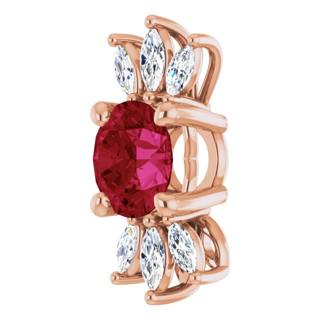 14K Gold Round Lab-Grown Ruby & Natural Diamond Accented Necklace or Pendant - Rose Gold - view 2