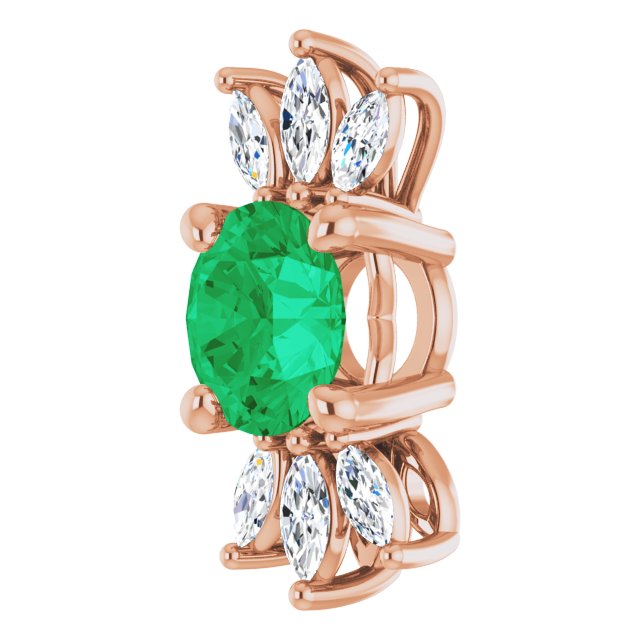 14K Gold Round Lab-Grown Emerald & Natural Diamond Accented Necklace or Pendant - Rose Gold - view 2