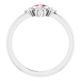 14K Gold Round Natural Pink Tourmaline Halo-Style Ring - White Gold - view 7