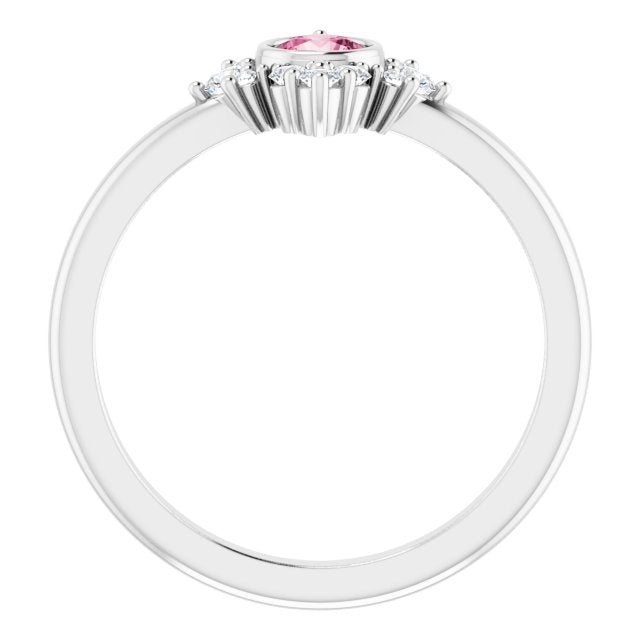 14K Gold Round Natural Pink Tourmaline Halo-Style Ring - White Gold - view 7