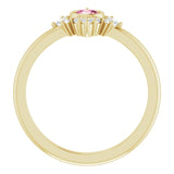 14K Gold Round Natural Pink Tourmaline Halo-Style Ring - Yellow Gold - view 7