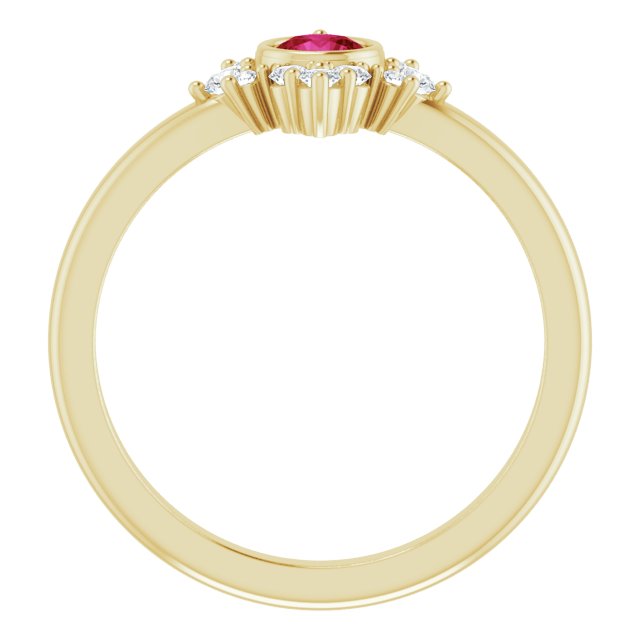 14K Gold Round Natural Ruby Halo-Style Ring - Yellow Gold - view 7