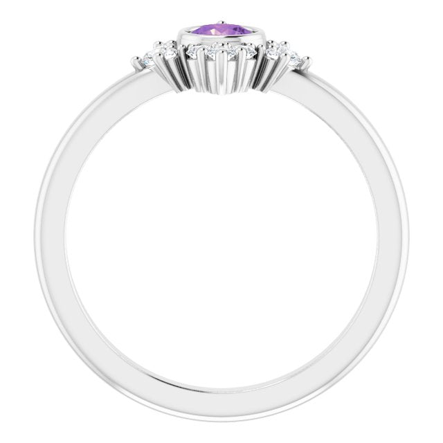 Platinum Round Natural Amethyst Halo-Style Ring – 4mm Stones - view 7