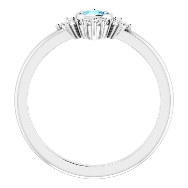 14K Gold Round Natural Aquamarine Halo-Style Ring - White Gold - view 7
