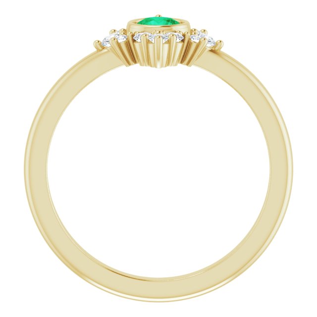 14K Gold Round Natural Emerald Halo-Style Ring - Yellow Gold - view 7