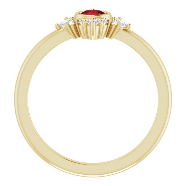 14K Gold Round Natural Mozambique Garnet Halo-Style Ring - Yellow Gold - view 7