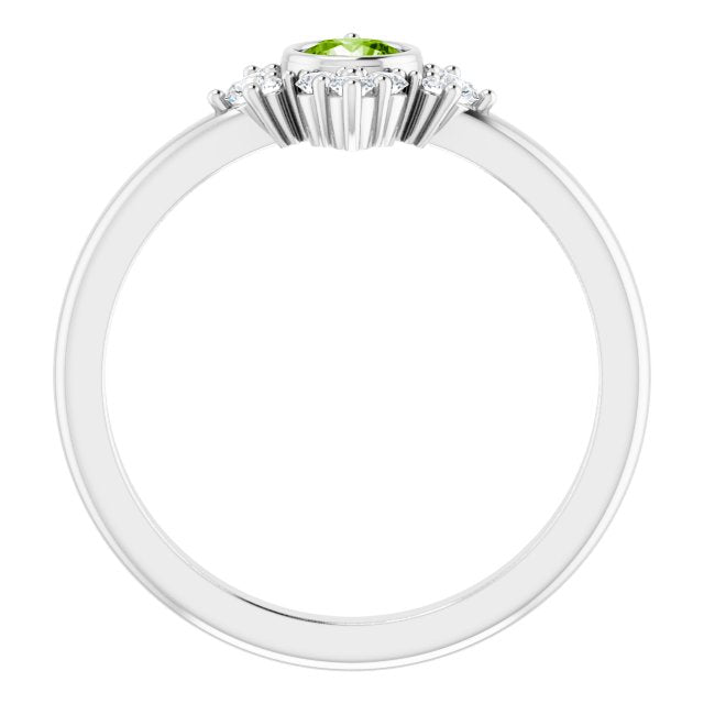 14K Gold Round Natural Peridot Halo-Style Ring - White Gold - view 7
