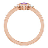 14K Gold Round Natural Amethyst Halo-Style Ring – 4mm Stones - Rose Gold - view 7