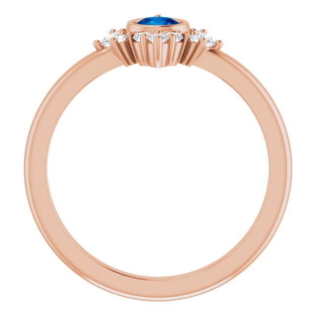 14K Gold Round Natural Blue Sapphire Halo-Style Ring - Rose Gold - view 7