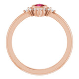 14K Gold Round Lab-Grown Ruby Halo-Style Ring - Rose Gold - view 7