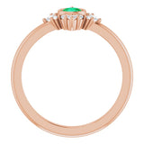 14K Gold Round Lab-Grown Emerald Halo-Style Ring - Rose Gold - view 7