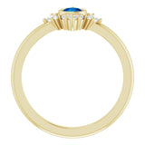 14K Gold Round Natural Blue Sapphire Halo-Style Ring - Yellow Gold - view 7
