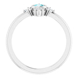 Platinum Round Natural Blue Zircon Halo-Style Ring - view 7