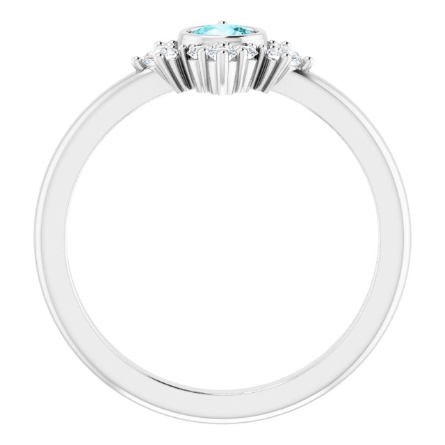 Platinum Round Natural Blue Zircon Halo-Style Ring - view 7