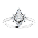 14K Gold Round Natural White Sapphire Halo-Style Ring - White Gold - view 8
