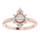 14K Gold Round Natural White Sapphire Halo-Style Ring - Rose Gold - view 8
