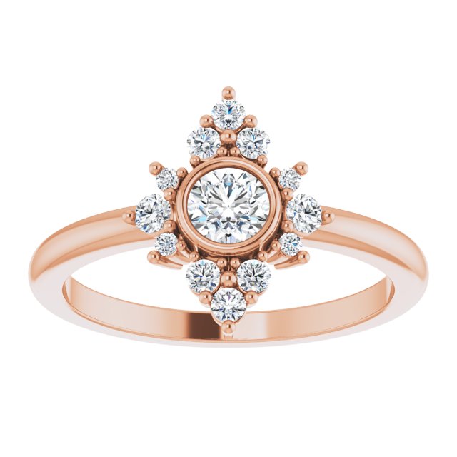 14K Gold Round Natural White Sapphire Halo-Style Ring - Rose Gold - view 8