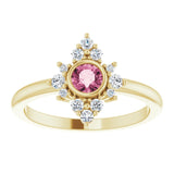 14K Gold Round Natural Pink Tourmaline Halo-Style Ring - Yellow Gold - view 8