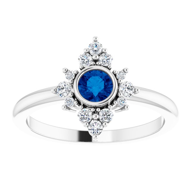 14K Gold Round Natural Blue Sapphire Halo-Style Ring - White Gold - view 8