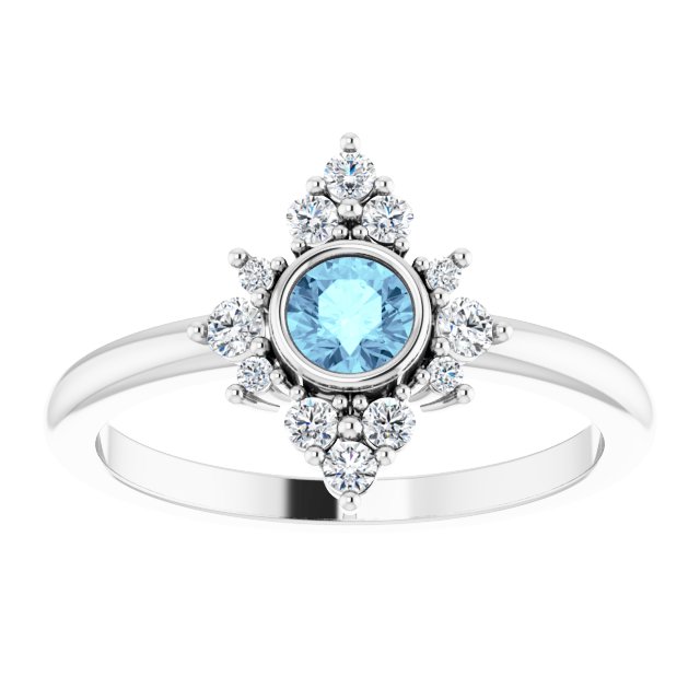 14K Gold Round Natural Aquamarine Halo-Style Ring - White Gold - view 8