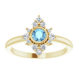 14K Gold Round Natural Aquamarine Halo-Style Ring - Yellow Gold - view 8