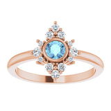 14K Gold Round Natural Aquamarine Halo-Style Ring - Rose Gold - view 8