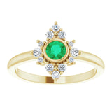 14K Gold Round Natural Emerald Halo-Style Ring - Yellow Gold - view 8