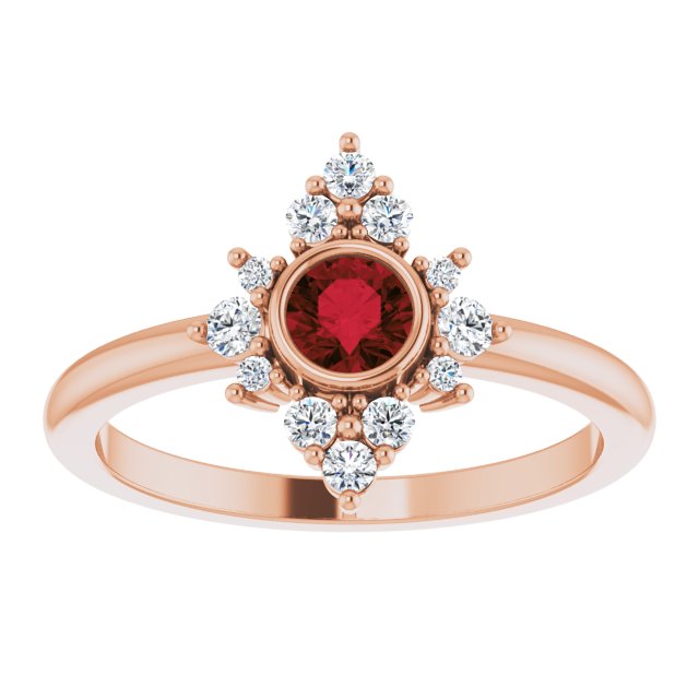 14K Gold Round Natural Mozambique Garnet Halo-Style Ring - Rose Gold - view 8