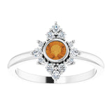 Platinum Round Natural Citrine Halo-Style Ring - view 8