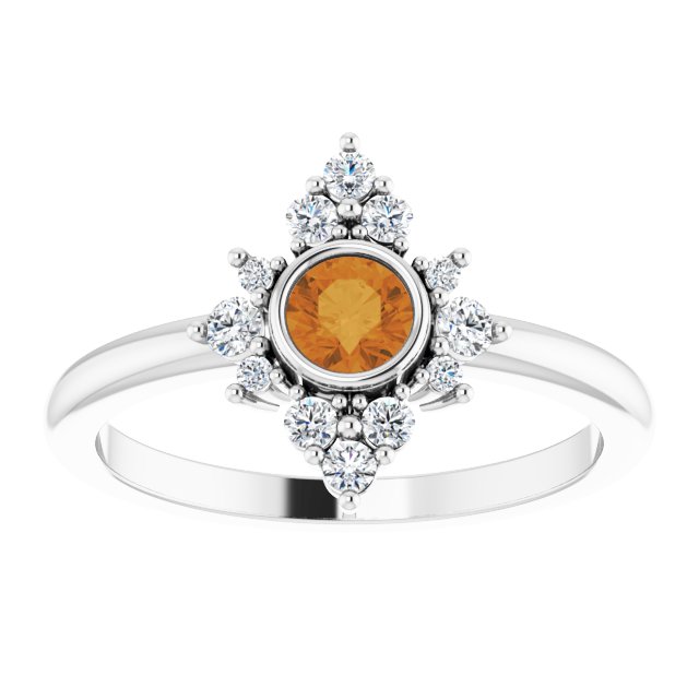 Platinum Round Natural Citrine Halo-Style Ring - view 8