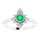 14K Gold Round Natural Emerald Halo-Style Ring - White Gold - view 8