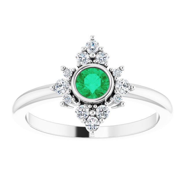 14K Gold Round Natural Emerald Halo-Style Ring - White Gold - view 8