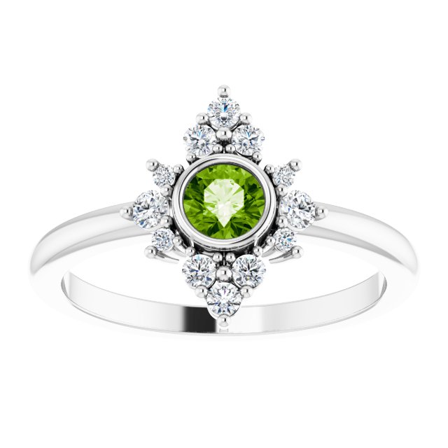 Platinum Round Natural Peridot Halo-Style Ring - view 8