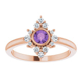 14K Gold Round Natural Amethyst Halo-Style Ring – 4mm Stones - Rose Gold - view 8