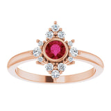 14K Gold Round Natural Ruby Halo-Style Ring - Rose Gold - view 8