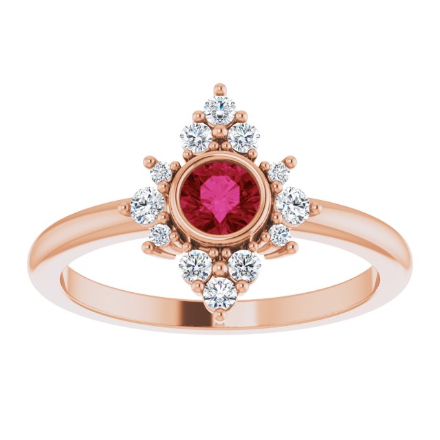 14K Gold Round Natural Ruby Halo-Style Ring - Rose Gold - view 8