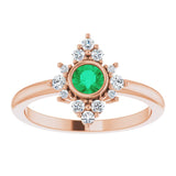 14K Gold Round Natural Emerald Halo-Style Ring - Rose Gold - view 8