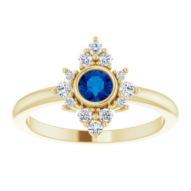 14K Gold Round Natural Blue Sapphire Halo-Style Ring - Yellow Gold - view 8