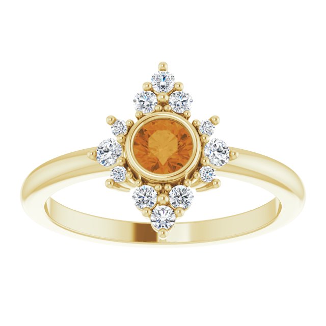 14K Gold Round Natural Citrine Halo-Style Ring - Yellow Gold - view 8