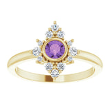 14K Gold Round Natural Amethyst Halo-Style Ring – 4mm Stones - Yellow Gold - view 8