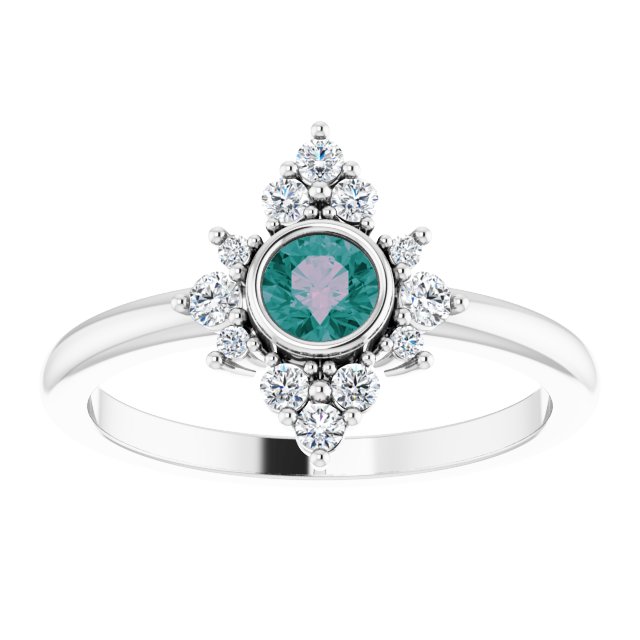 14K Gold Round Lab-Grown Alexandrite Halo-Style Ring - White Gold - view 8