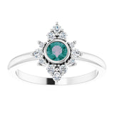 Platinum Round Lab-Grown Alexandrite Halo-Style Ring - view 8